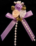 RB400 Satin Rose Bow Buds with Lilac Ribbon and Pearl Trim Decoration.