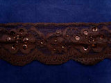 L371 6cm Misty Dark Brown Elasticated Lace with Sequins and Beads - Ribbonmoon