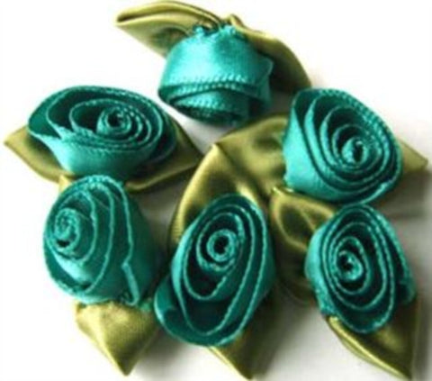 RB299 32mm Jade Green Satin Ribbon Rose - Ribbonmoon