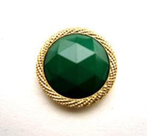 B15023 16mm Bottle Green and Gilded Gold Poly Domed Shank Button - Ribbonmoon