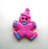B14139 18mm Pink Clown Gingerbread Man Shaped Novelty Shank Button - Ribbonmoon