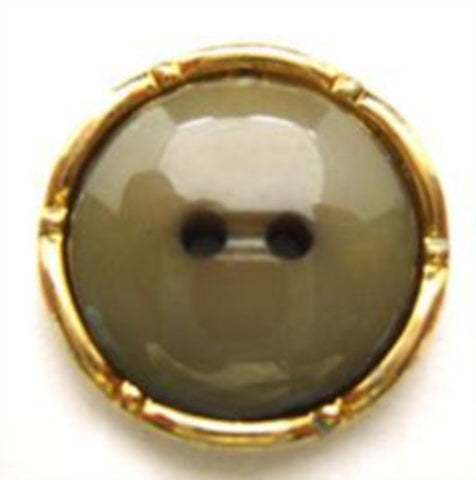 B9957 21mm Sage Green High Gloss 2 Hole Button, Gilded Gold Poly Rim