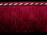 FT1858 75mm Pale Burgundy Cut Fringe with Cream in the Cord Braid - Ribbonmoon