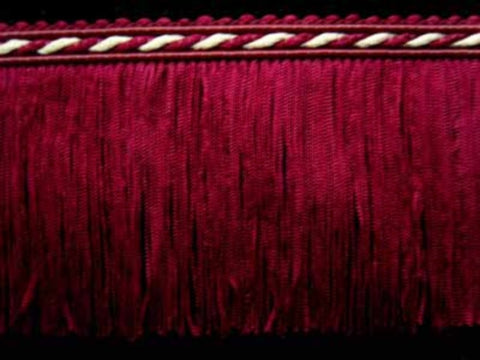 FT1858 75mm Pale Burgundy Cut Fringe with Cream in the Cord Braid - Ribbonmoon