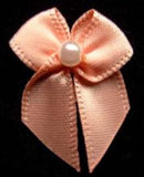 RB350 Peach Melba 10mm Satin Ribbon Bow with Centre Pearl