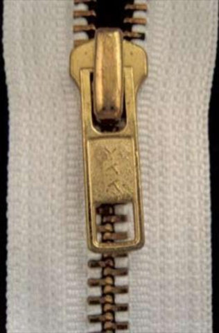 Z3966 YKK 18cm White Closed End No.5 Zip with Brass Teeth - Ribbonmoon