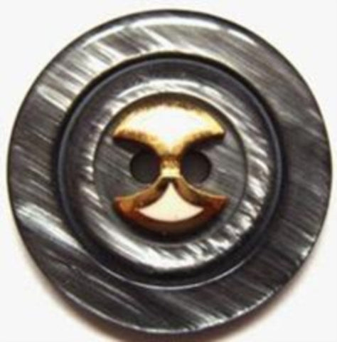 B6514 26mm Semi Pearlised Black, Gold Metal and Ivory 2 Hole Button - Ribbonmoon