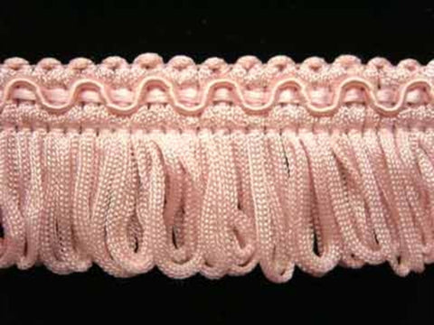FT692 35mm Pale Tea Rose Pink Looped Fringe on a Decorated Braid - Ribbonmoon