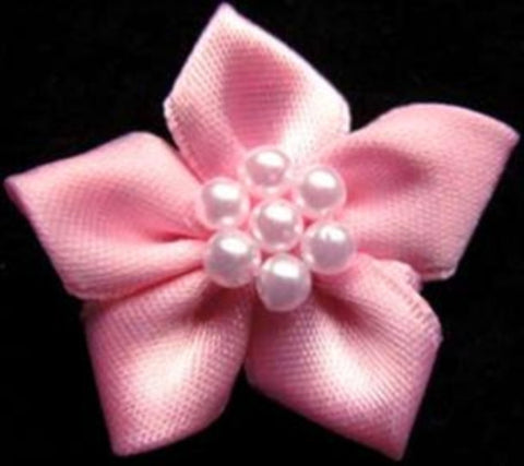 RB333 Pink Satin 5 Petal Poinsettia with Pearl Beads - Ribbonmoon