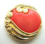 B14802 21mm Deep Coral Pink and Gilded Gold Poly Shank Button - Ribbonmoon
