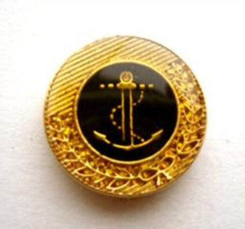 B9482 18mm Gilded Poly Gold and Black Shank Button, Anchor Design - Ribbonmoon