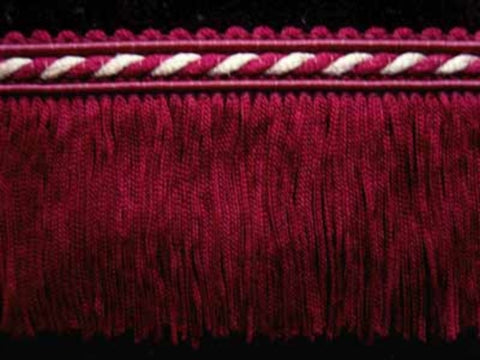 FT1855 5cm Burgundy Cut Lampshade Fringe, Cream in the Corded Braid