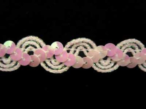 SQBRAID28 16mm White and Iridescent Pink Sequin Cord - Ribbonmoon