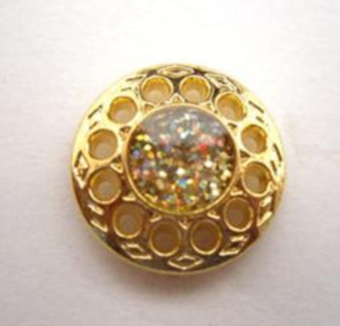 B14547 17mm Gold Plated Metal Shank Button, Iridescent Glitter - Ribbonmoon