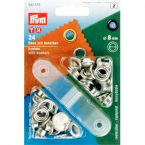 Eyelet 11 8mm Silver Metal Eyelets and Washers, 24 Piece Card. Rustproof