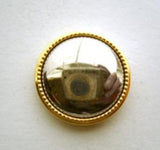 B9690 18mm Silver Shank Button with a Gold Rim. Gilded Poly - Ribbonmoon
