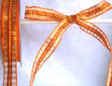 R5636 16mm Orange and Rust Satin, Sheer and Metallic Tartan Ribbon - Ribbonmoon