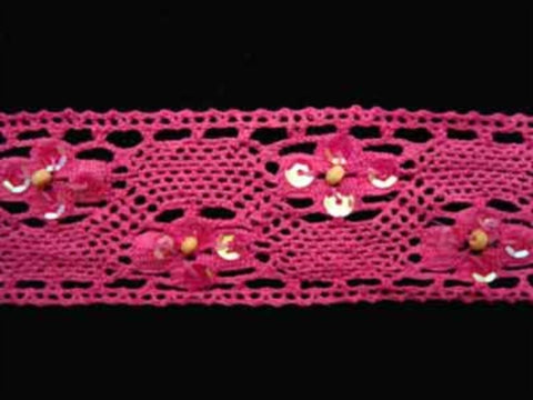 L236 44mm Deep Sugar Pink Lace with Sequins and Beads - Ribbonmoon