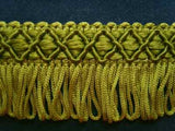 FT196 32mm Moss Green Looped Fringe on a Decorated Braid - Ribbonmoon