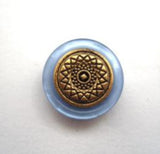 B14481 15mm Metal Brass Shank Button with a Pearlised Dusky Blue Rim - Ribbonmoon