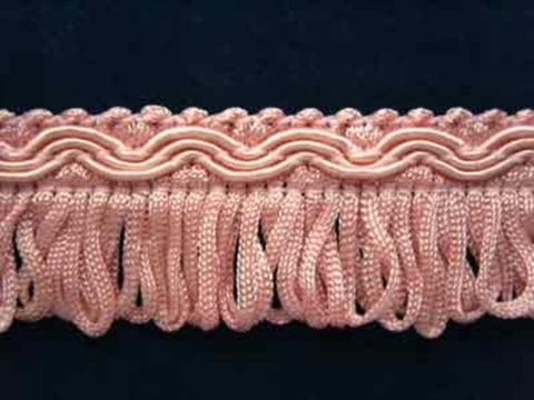 FT241 25mm Dusky Azalea Pink Looped Fringe on a Decorated Braid - Ribbonmoon