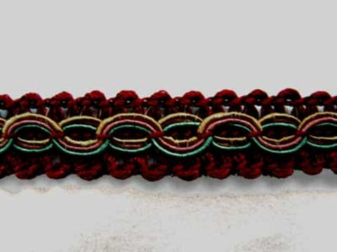 FT1001 13mm Burgundy-Honey-Petrol -Dusky Pink Corded Gimp Braid