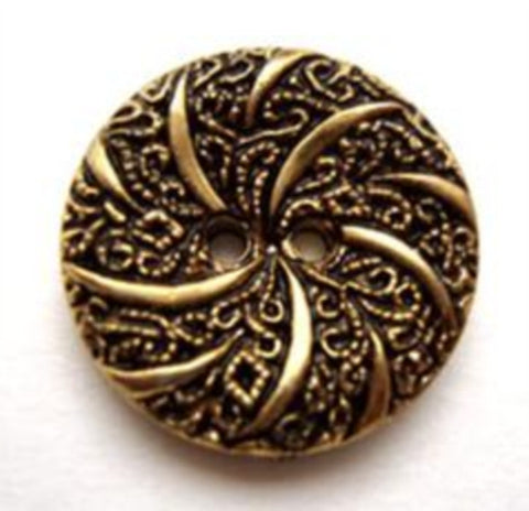 B13956 20mm Gilded Antique Brass Poly Textured 2 Hole Button - Ribbonmoon