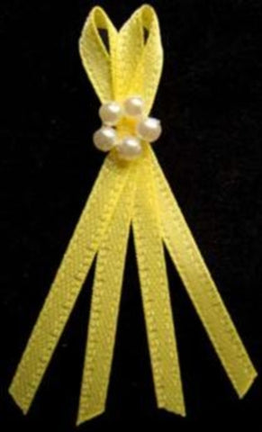 RB271 Lemon 3mm Double Satin Ribbon Bow with Pearls.