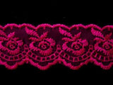 L453 4cm Cerise Pink Embroidered Flat Lace
