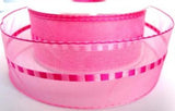 R7381 40mm Pinks Sheer Ribbon with a Satin Banded Centre Stripe - Ribbonmoon