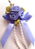 RB393 Lupin Satin Rose Bow Buds with Ribbon and Pearl Bead Trim