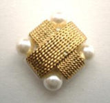 B15006 18mm Pearl White and Gilded Gold Poly Shank Button - Ribbonmoon