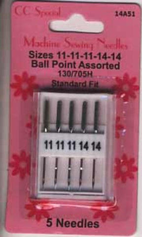 NMACH15 Machine Neddles, Ball Point Assortment, 5 Needles per Card - Ribbonmoon