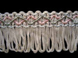 FT454 3cm Antique Natural,Blue,Khaki,Pink Looped Fringe on a Decorated Braid - Ribbonmoon