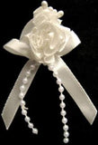 RB381 Bridal White Ribbon and Pearl Bow with Carnation