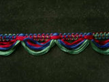 FT1157 27mm Burgundy, Leaf Green and Navy Braided Fringe Trimming - Ribbonmoon