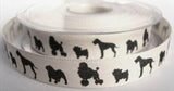 R7286 16mm Natural Rustic Taffeta Ribbon, Printed Black Dogs Design - Ribbonmoon