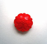 B14110 13mm Bright Red Textured Flower Design Shank Button - Ribbonmoon