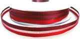 R7436 10mm Scarlet Berry and Burgundy Stripes with a Sheer Centre - Ribbonmoon