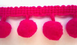 FT2083 25mm Deep Shocking Pink Pom Pom Bobble Fringe Trim - Ribbonmoon