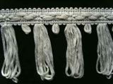 FT784 7cm Pale Grey Looped Tassel Fringe on a Decorated Braid - Ribbonmoon