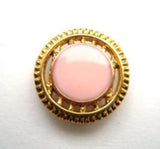 B14927 18mm Gloss Azalea Pink and Gilded Gold Poly Shank Button - Ribbonmoon