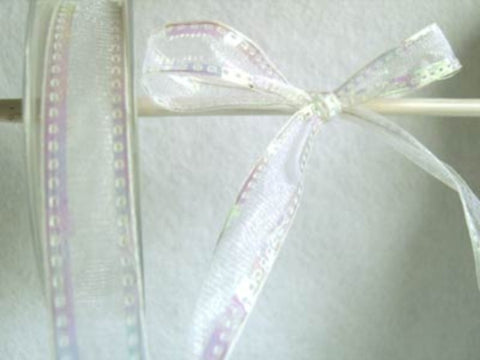 R5309 17mm White Sheer Ribbon with Iridescent Wired Borders - Ribbonmoon