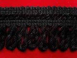 FT768 34mm Black Woolly Looped Fringe on a Decorated Braid - Ribbonmoon