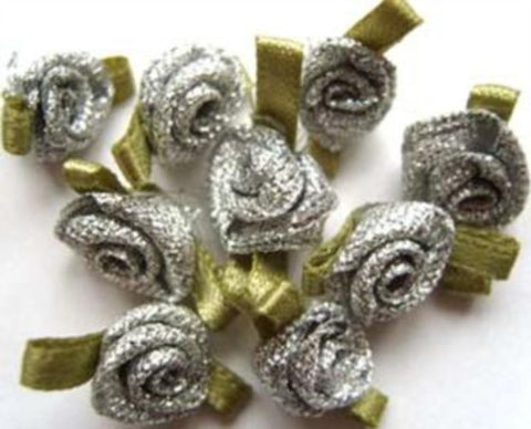 RB268 24mm Silver Metallic and Satin Ribbon Rose - Ribbonmoon