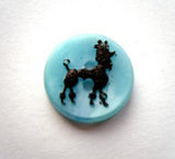 B17379 16mm Turquoise and Raised BlackPoodle Dog Design 2 Hole Button - Ribbonmoon