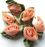 RB295 32mm Peach Satin Ribbon Rose Bud Bow