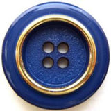 B7882 25mm Royal Blue Matt Centre 4 Hole Button with a Metallic Gold Ring - Ribbonmoon