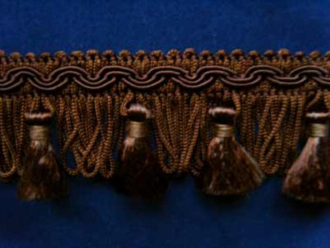 FT563 4cm Dark Browns Tassel Fringe on a Decorated Braid - Ribbonmoon