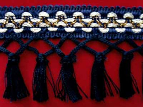 FT526 85mm Navys, Pearl and Gold Tassel Fringe on a Decorated Braid - Ribbonmoon